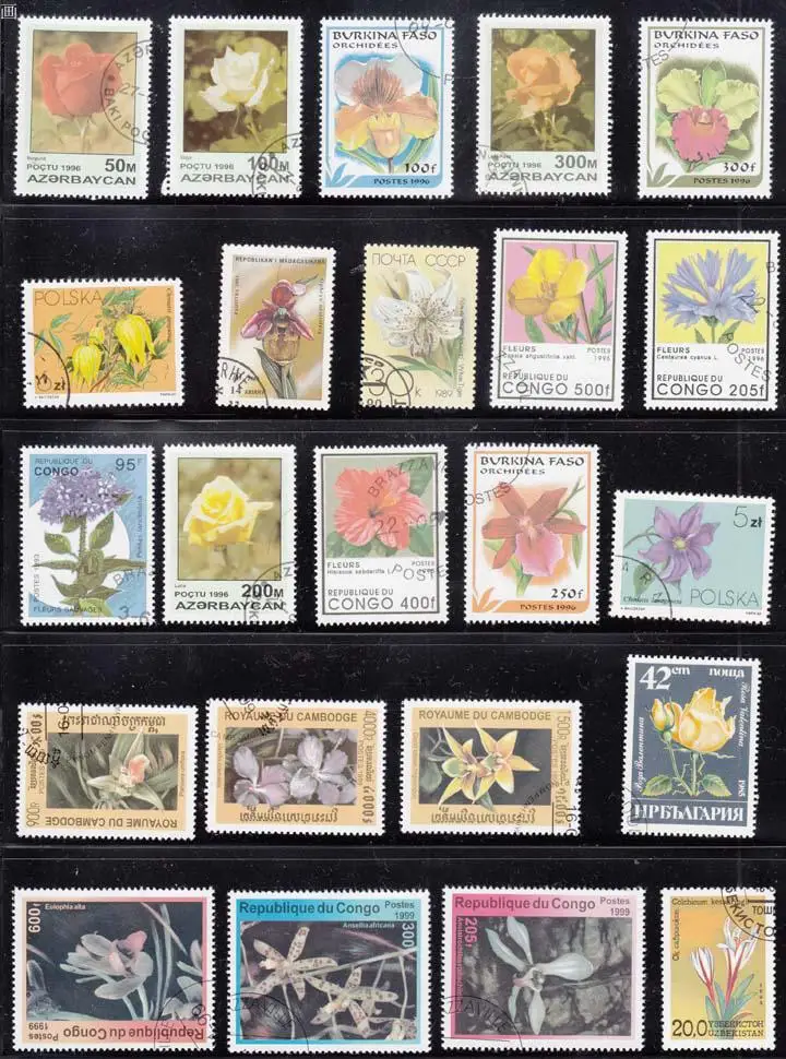 50Pcs/Bag World Flowers Stamps All Different from Many Countries NO Repeat  Marked Postage Stamps for Collecting