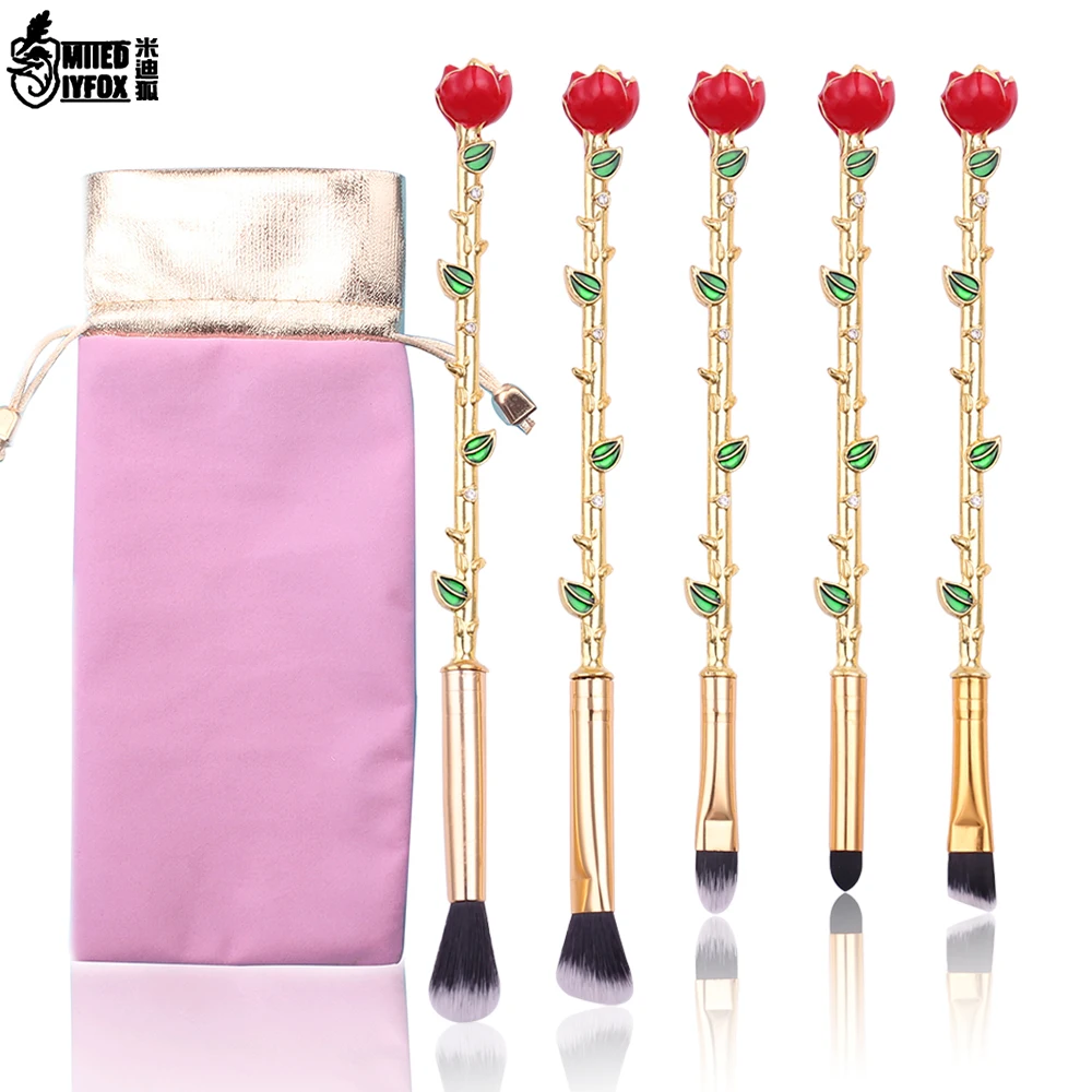 Beauty and the Beast Rose Flower Makeup Brushes Set Kit Cosmetic Brush Eyeshadow Eyebrow Foundation Brush Soft Synthetic Hair