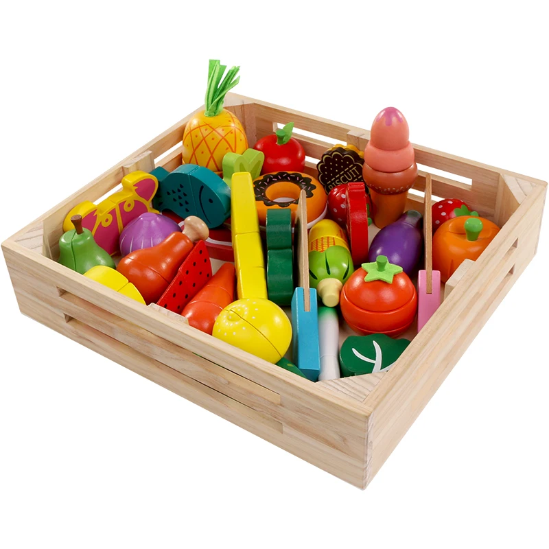 30pcs Wooden real life Simulation kitchen toys  Cutting Fruit Vegetable set for children early education food toys