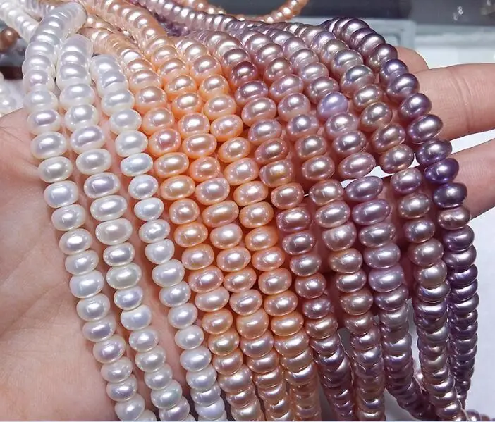 Genuine AAA Natural Pearl 7x8MM white pink purple freshwater pearl loose beads DIY gift one strands Hole Approx 1mm 37CM 15''