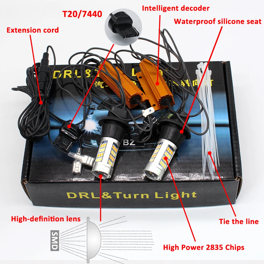 T20 7440 LED Daytime Running Lights DRL Canbus Dual Color White/Amber Auto Rear Direction Indicator Car Front Turn Signal Lights