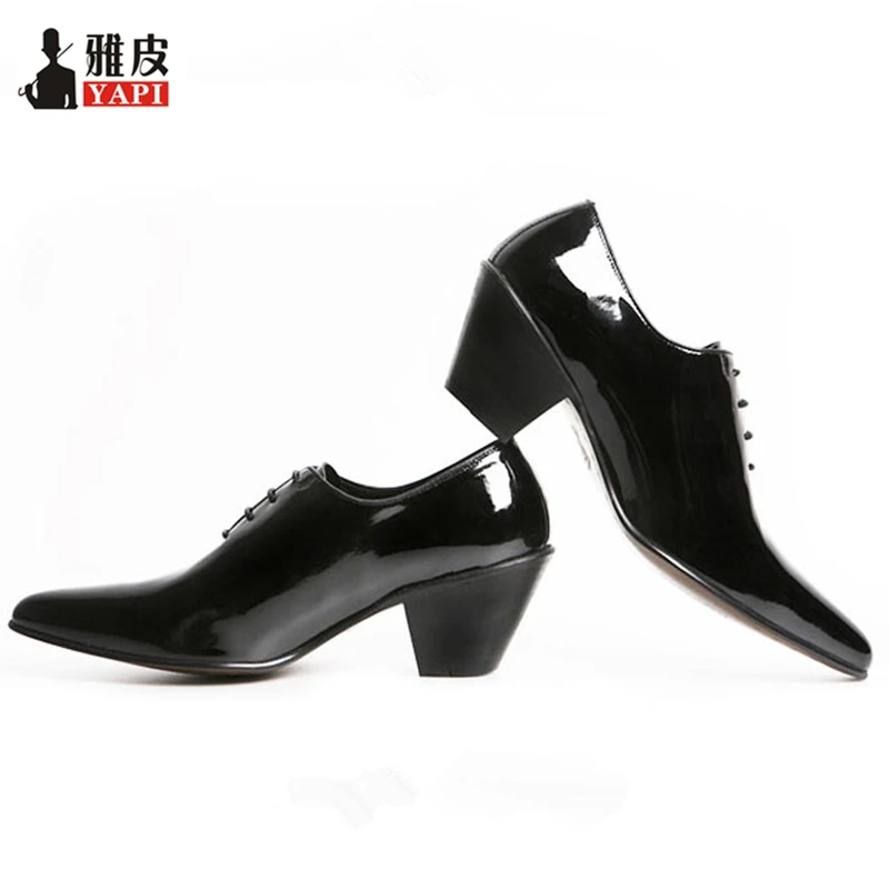 

Men's Patent Leather Lace Up Height Increasing Shoes Designer Pointed Toe Casual Heighten Oxfords Male