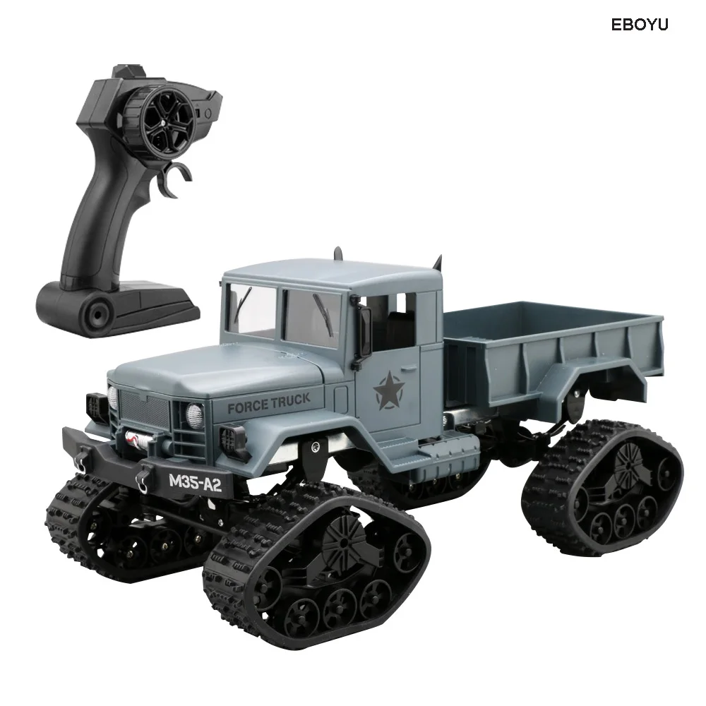 EBOYU FY001B Snow Tires RC Truck 2.4Ghz 1/16 4WD Off-road RC Car with Front Light Military Truck RTR