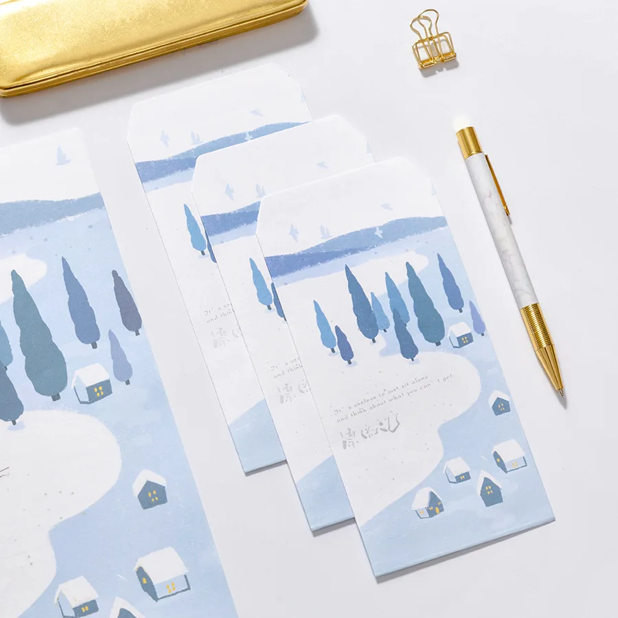 3 Envelopes+6 Letter Papers Dream Whale Paper Envelope Set Cute Forest Writing Paper Greeting Card Stationary Kids Festival Gift