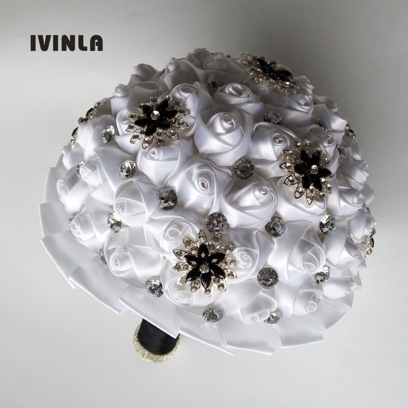 Newest  White bridal wedding bouquets with black ctystal for wedding decoration