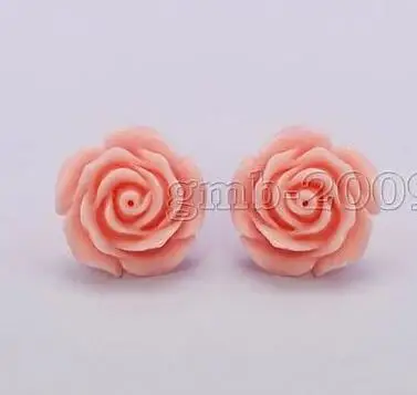 

lady's Women's Pretty 12mm Coral Pink Rose Flower 925 Stud Earrings Natural stone bread Earing big earringsWomen Party,