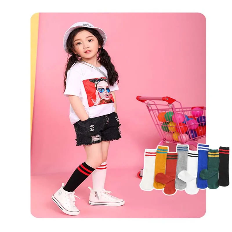 

Cotton Knee Socks Girl Boy Parallel Bars Tide Long Tube Children Thin Section Student High Kids Kinder chaussette enfan