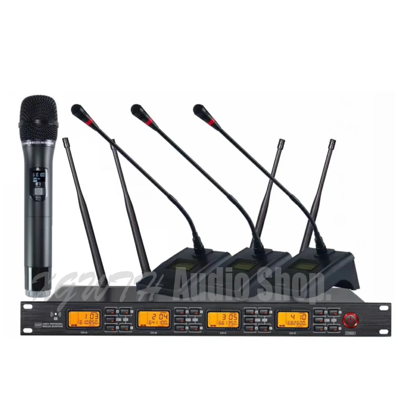 4 x 60 Channel Digital Wireless Microphone System UHF With Audio 3Meeting and 1 hand held  Karaoke Handheld Dynamic Cardioid Mic