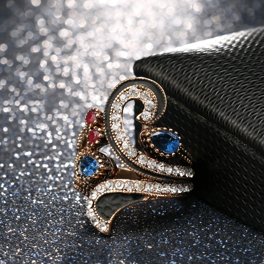 Hot Vintage Ring For Women Color Gold Punk Turkish Jewelry Colorful Resin Black Enamel Ring Party Gifts Accessories 2017 New