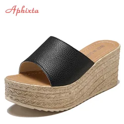 Aphixta Estate Donna Scarpe Cuneo Della Piattaforma Pantofole Spiaggia di Alta Tacchi Pistone Delle Donne Delle Signore Scarpe In Sughero Oro Heel Flip Flop Sandali