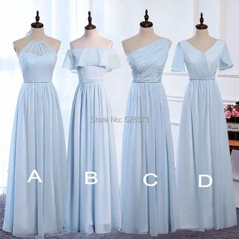 YNQNFS BD2 Elegant Chiffon Multi Color Halter Bridesmaid Dresses Sky Blue Pink