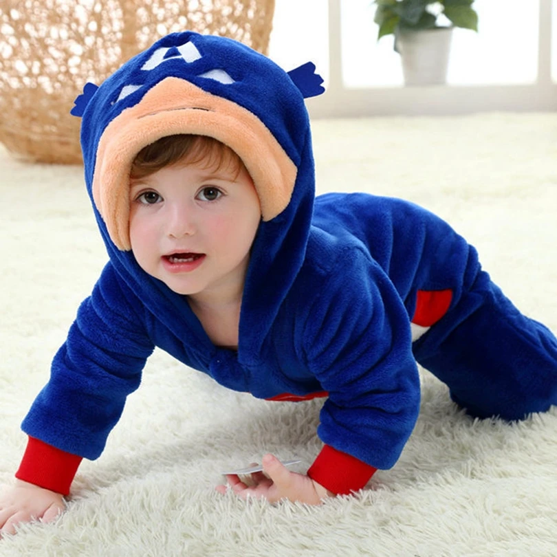 Baby America Captain Clothing Long Sleeve Hooded Baby Rompers Jumpsuits for Boy Girl Infant Overalls