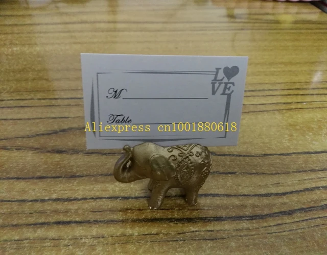 

100pcs/lot Free shipping Wholesale Wedding Party Favors Lucky Golden Elephant Place name Card Holder table Decoration