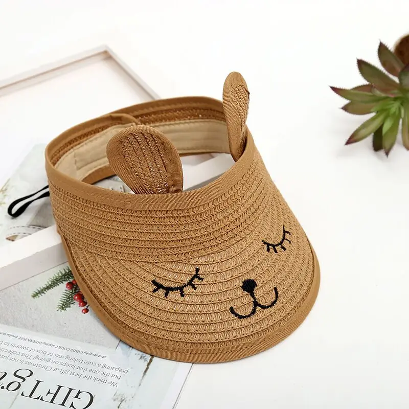 MAERSHEI-sombrero de paja vacío con forma de gato para niños, sombrero informal coreano, protector solar para playa