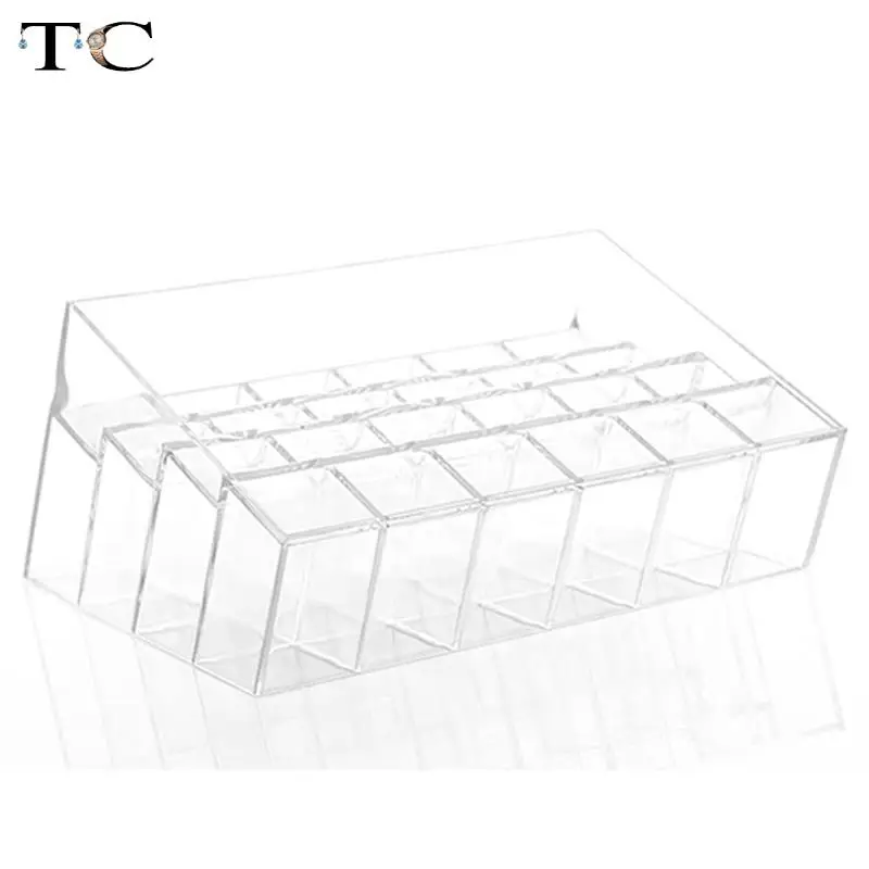 Estuche trapezoidal transparente para exhibición de maquillaje, estuche organizador de cosméticos, soporte de exhibición de lápiz labial, acrílico transparente, 24 unidades