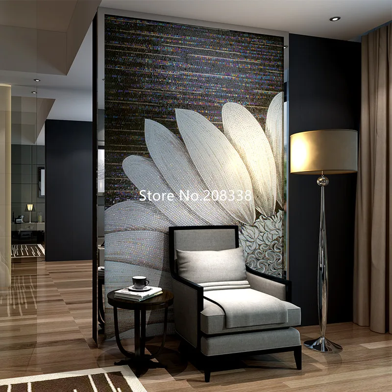 

Wall murals glass mosaic mural White sunflower Unique for home walls hand made