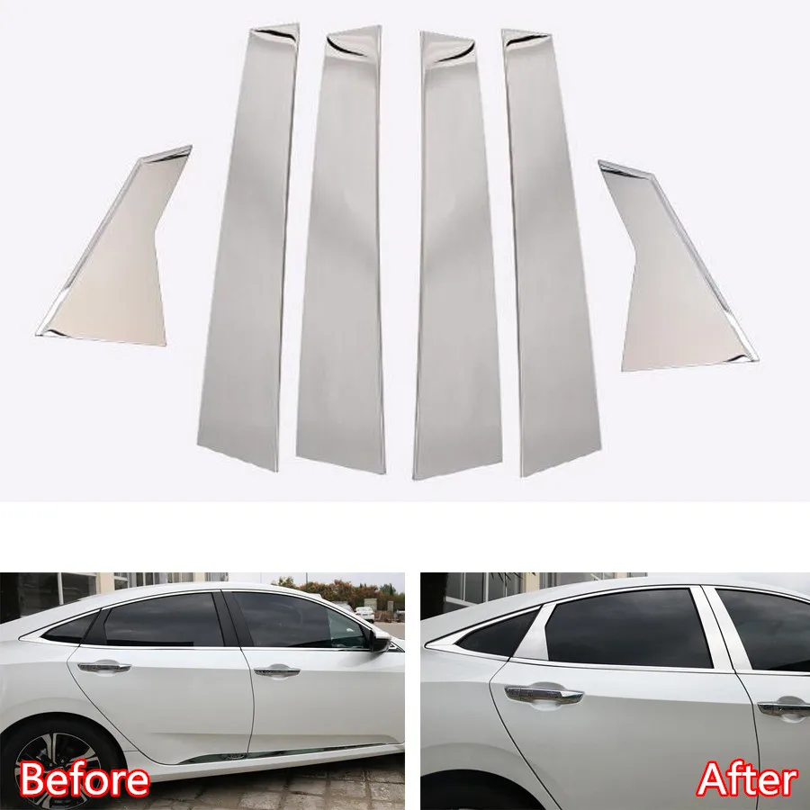 Stainless Steel Car Exterior Window Pillar Cover Trim Mouldings Styling For Honda Civic Sedan 10th Gen 2016 2017 2018