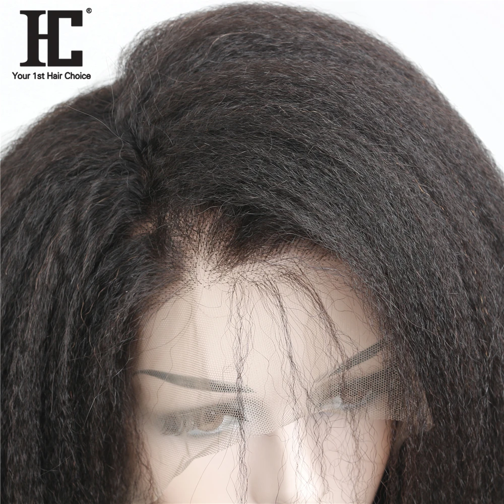 HC-Peluca de encaje Frontal 360, Pelo Rizado recto Pre desplumado con pelo de bebé, Remy peruano, pelucas de cabello humano, color negro, 180% Natural