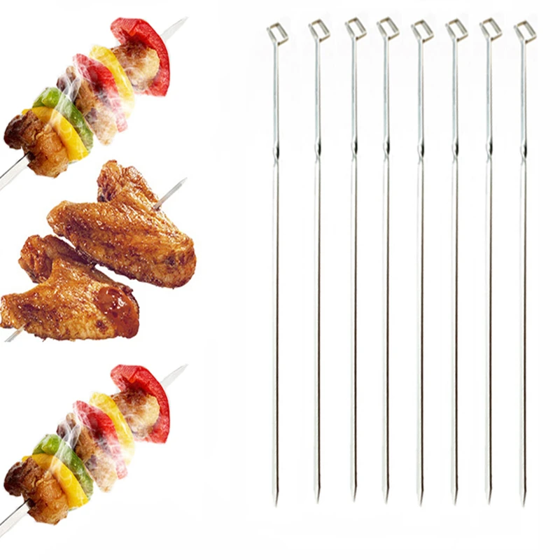 Stainless Steel BBQ Skewers, Barbecue Meat Prod, Skidproof Handle Forks, Long Grill Sticks, Outdoor Camping Tools, 51.5cm