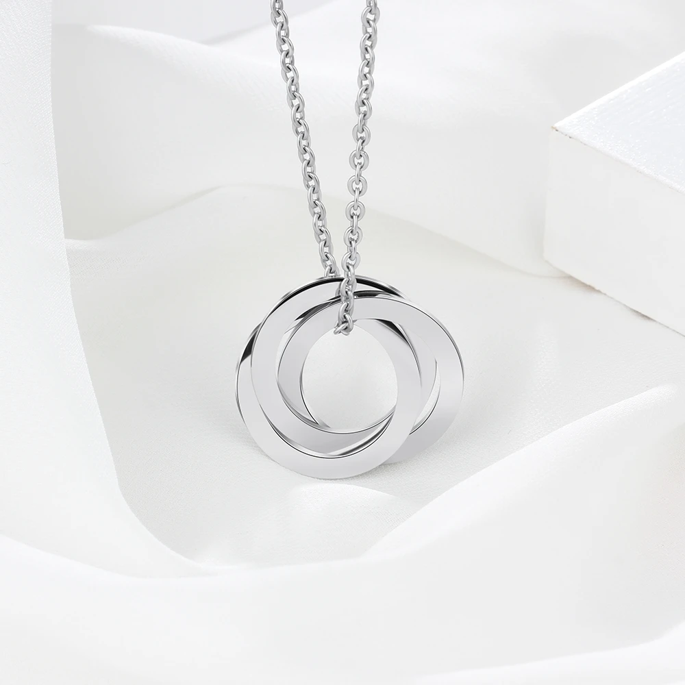 Colliers et pendentifs avec nom personnalisé pour femmes, en acier inoxydable, à Triple cercle, cadeau d'anniversaire, NE103036