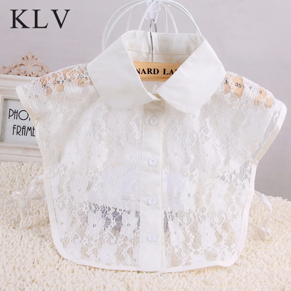 KLV Women Pure Color Lace Detachable Lapel Choker Necklace Shirt