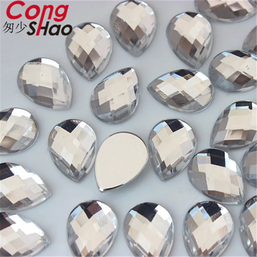 Cong Shao 100PCS 10*14mm Drop Acrylic Rhinestone Applique Stones And Crystals Flatback Costume Crafts Accessories 8Y496