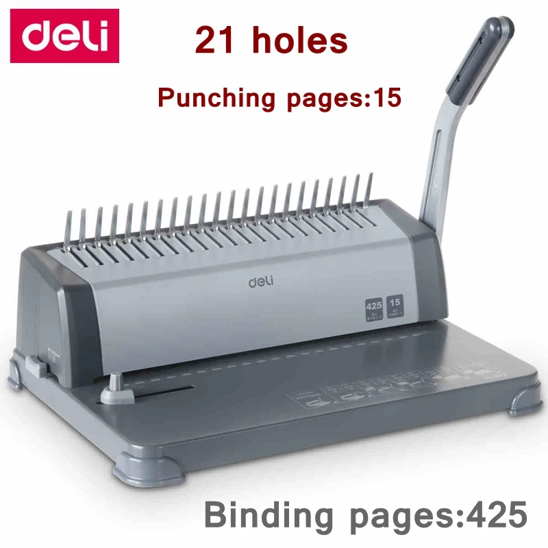 Deli 3872 Manual Comb binding machine office Financial binding machine 21 holes 425 pages binding thickness