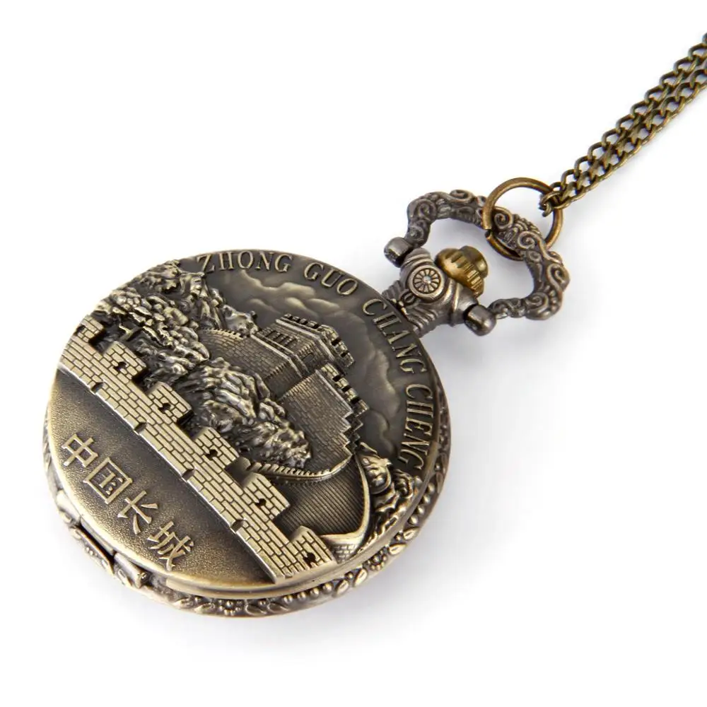 8039  Hot sale large China Great Wall retro pocket watch Wanli Great Wall Pocket Watch with necklace 8857