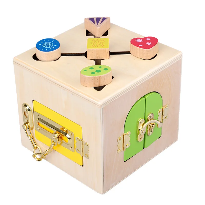 Montessori Teaching block Lock box 3-6 children puzzle wooden Toy baby learning to unlock Montessori early education