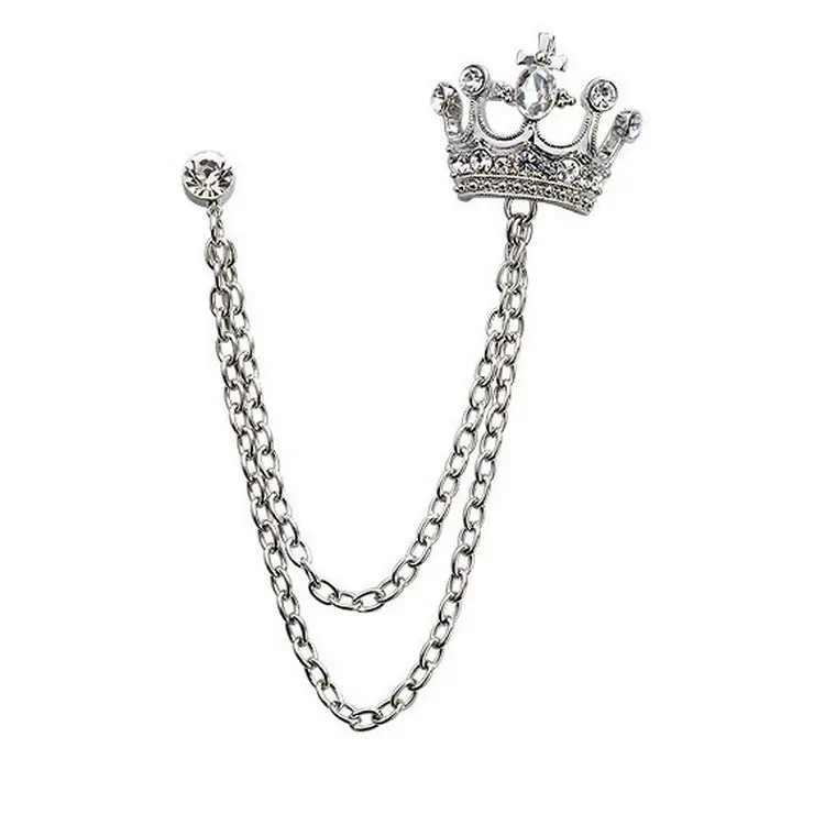 The New Unisex Lapel Pin Brooch Tassel Chain Crown Brooch Pin Mens Accessories Couple Brooches Adornment Hot Sale