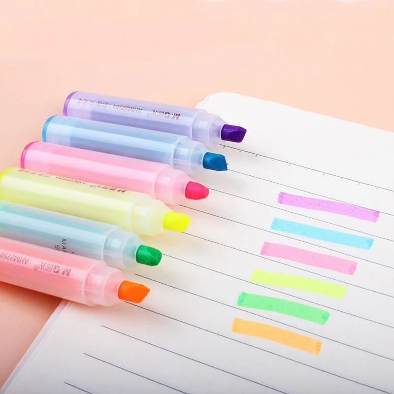 

6PCS Cartoon Cute Highlighter Pen Marker Color Pens Kawaii Stationery Mini Marker Escolar Papelaria Office School Supplies