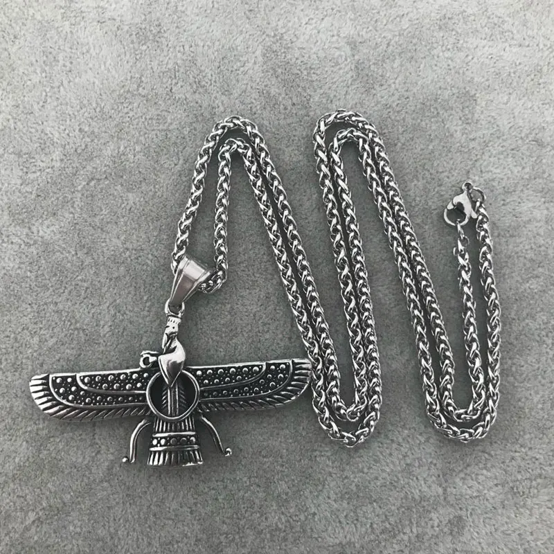 Ahura Mazda Farvahar Zoroastrian Persian stainless steel pendant necklace   accept drop shipping