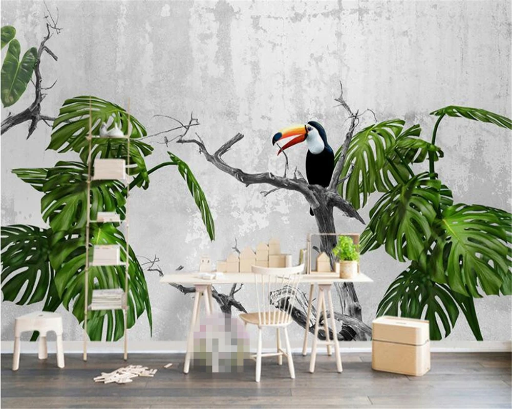 

Beibehang 3d wallpaper living room bedroom mural three - dimensional green tree branch bite bird virgin forest TV wall mural