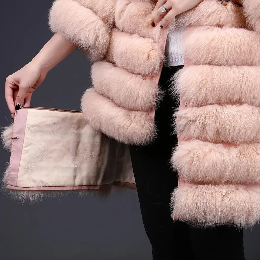 Real Fox Fur Coat for Women, Removable and Convertible Vest, Luxury Thicken Warm Coat, Monochrome Fur, 4 in 1