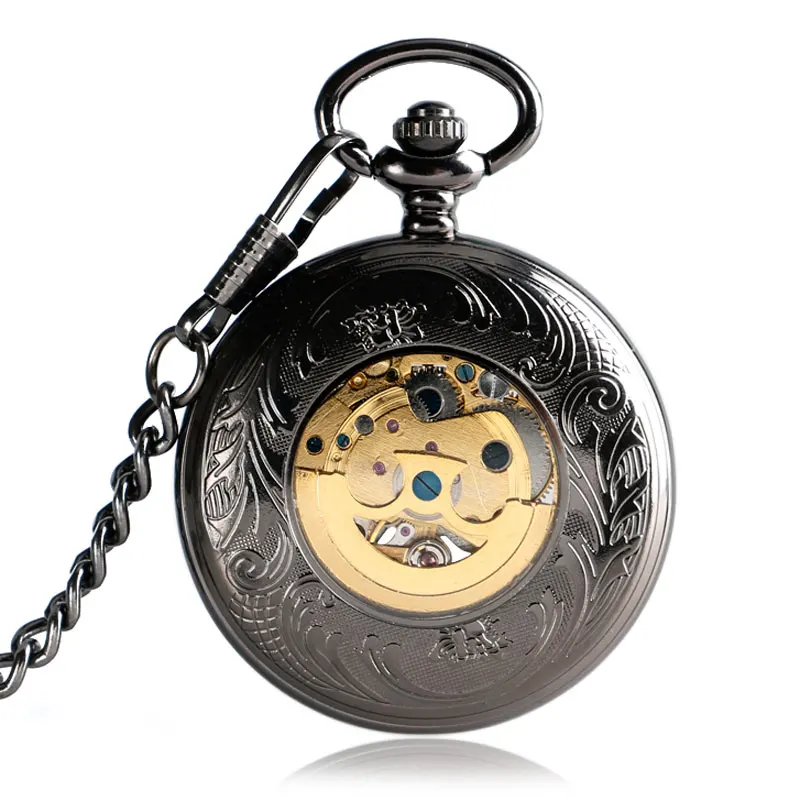 Christmas Gifts Steampunk Clock Pocket Watch Pendant Necklace Women Smooth Case Pendant Vintage Luxury Automatic Mechanical