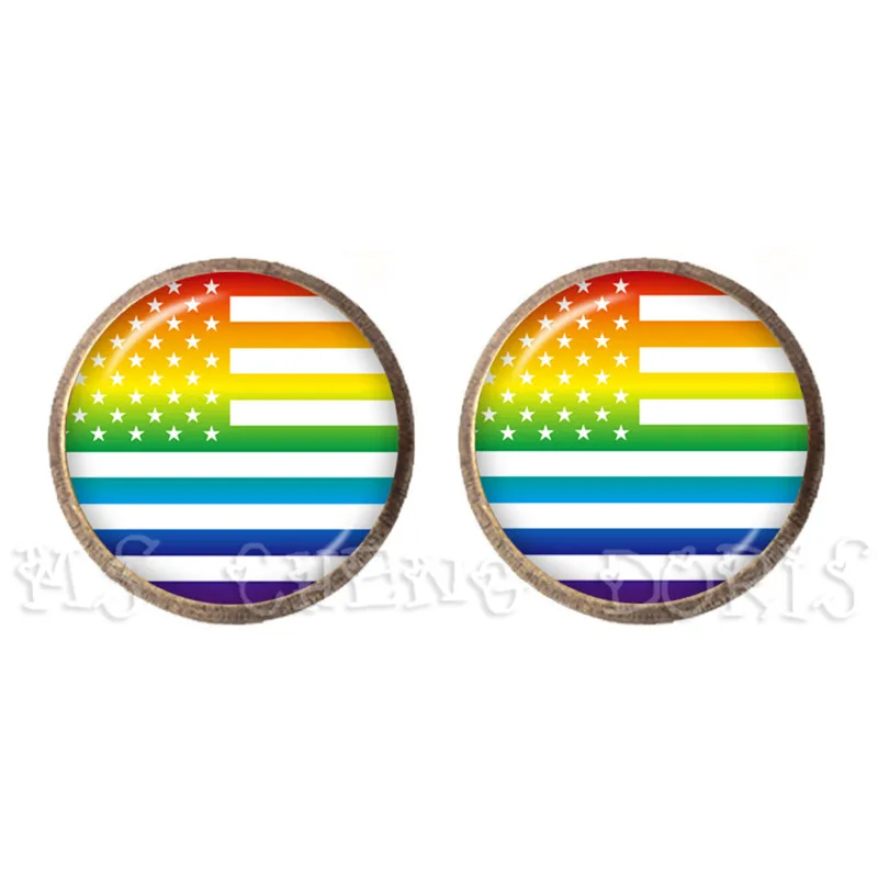 Bi Pride Stud Earrings LGBT Earrings Hypoallergenic Ear Nail Gay Pride Jewelry Rainbow Flag Glass Cabochon Earrings Jewelry