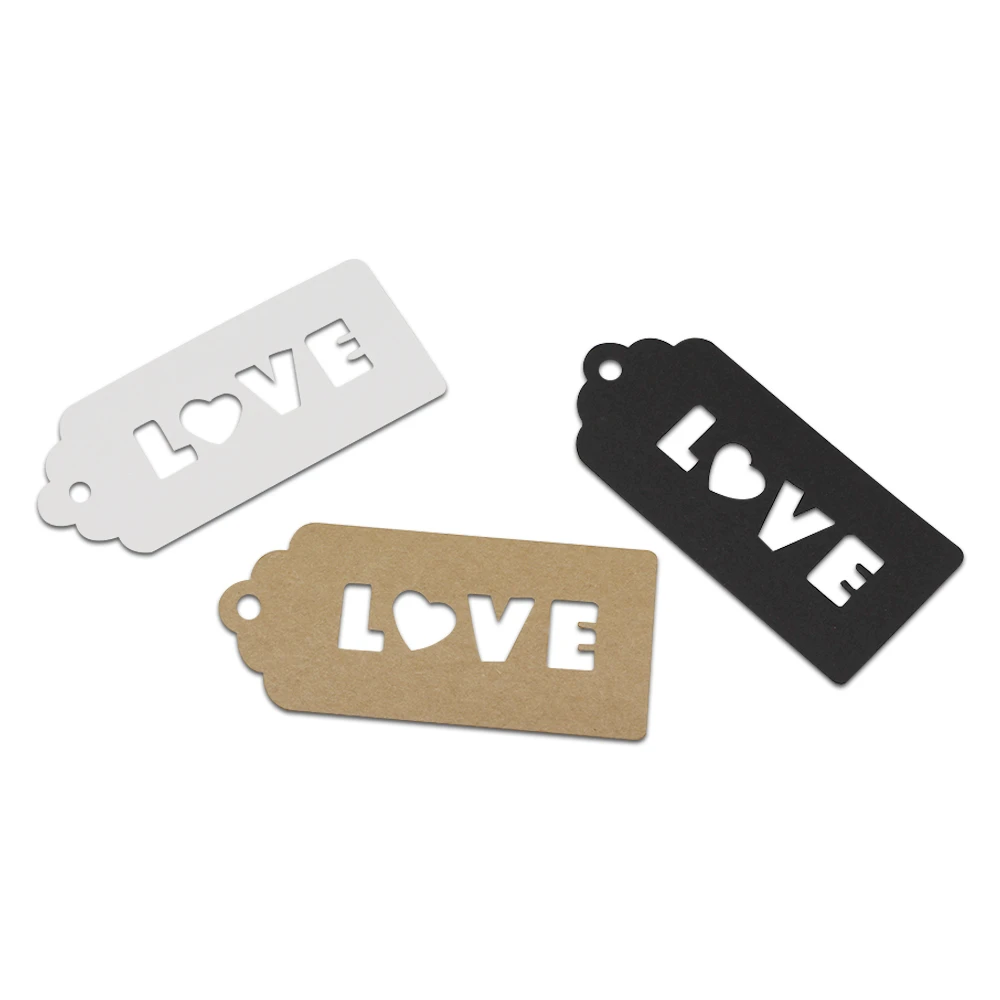 4.7*10cm Kraft Paper Label Wedding Party Gift Greetings Card Swing Tags Scalloped Head Label With LOVE Hollow Out Price Hang Tag