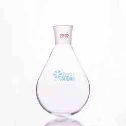 FAPE Flask eggplant shape, Short neck standard grinding mouth, Capacity 500ml and joint 29/32, Eggplant-shaped flask
