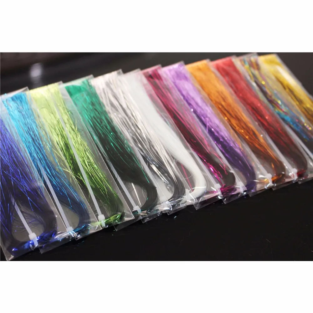 Tigofly 12 Colors 0.3mm Flashabou Tinsel Flat Mylar Crystal Flash Trout Tube Fly Fishing Tying Materials