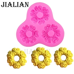 Free shipping wreath Flowers chocolate wedding cake decorating tools DIY baking cooking mould fondant silicone mold T0258