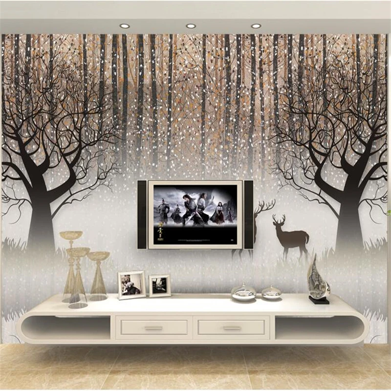 wellyu  papel de parede 3d  Custom wallpaper   Retro Nostalgic Forest Elk 3D TV Backdrop Decorative Painting  papel tapiz