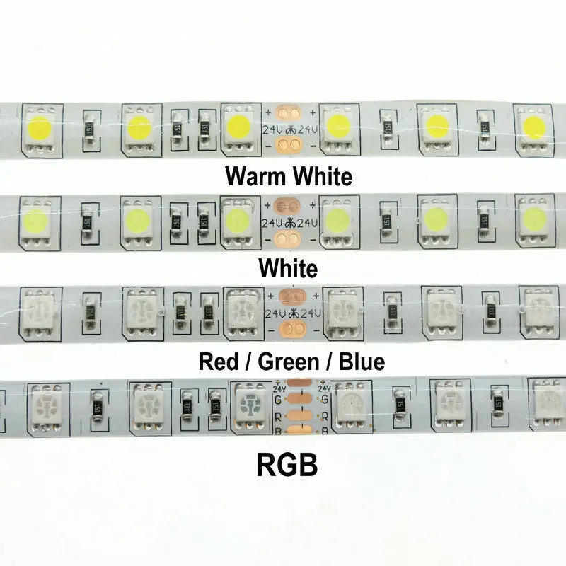 DC 5V 12V 24V 5050 60 leds/m elastyczna dioda LED RGB biała taśma LED taśma oświetlająca czerwony zielony niebieski biały ciepły biały 5 metrów/rolka