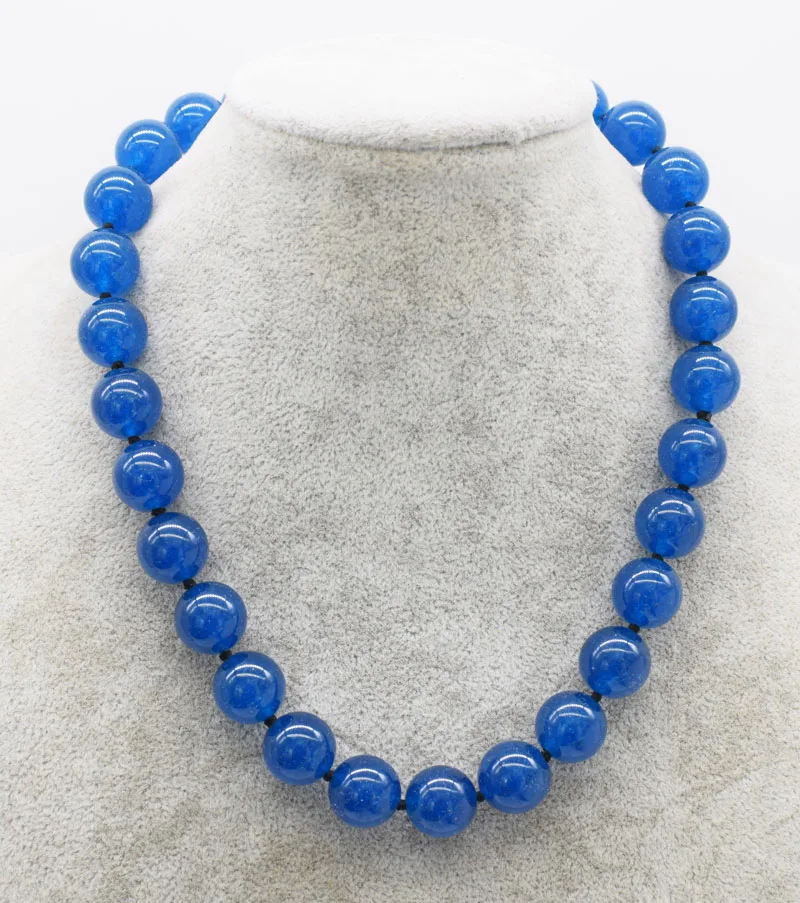 

wholesale blue jade round 14mm necklace 17inch FPPJ nature beads