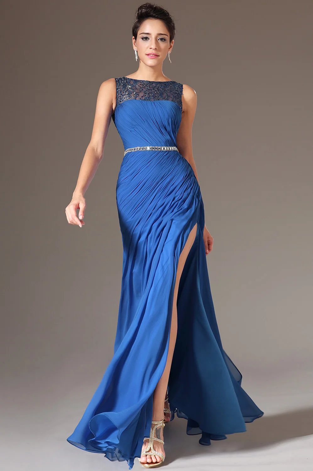 

Blue Evening Dresses Mermaid Chiffon Sequins Slit Sexy Long Formal Party Evening Gown Prom Dresses Prom Gown Robe De Soiree