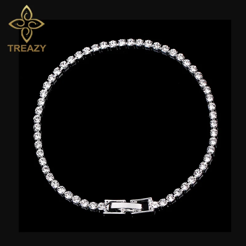 TREAZY Simple Crystal Bridal Bracelets For Women Silver Color Rhinestone Bracelets & Bangles Bridesmaid Wedding Jewelry Gift