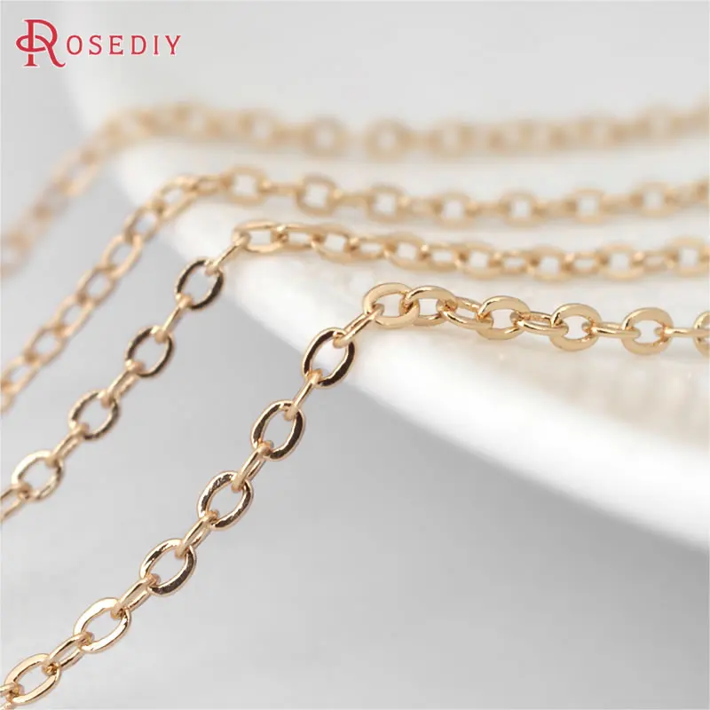 2 Meters Width 1.2MM 1.5MM 2MM 18K Gold Color Brass Flat Oval Chains Necklace Chains High Quality Jewelry Making Accessories