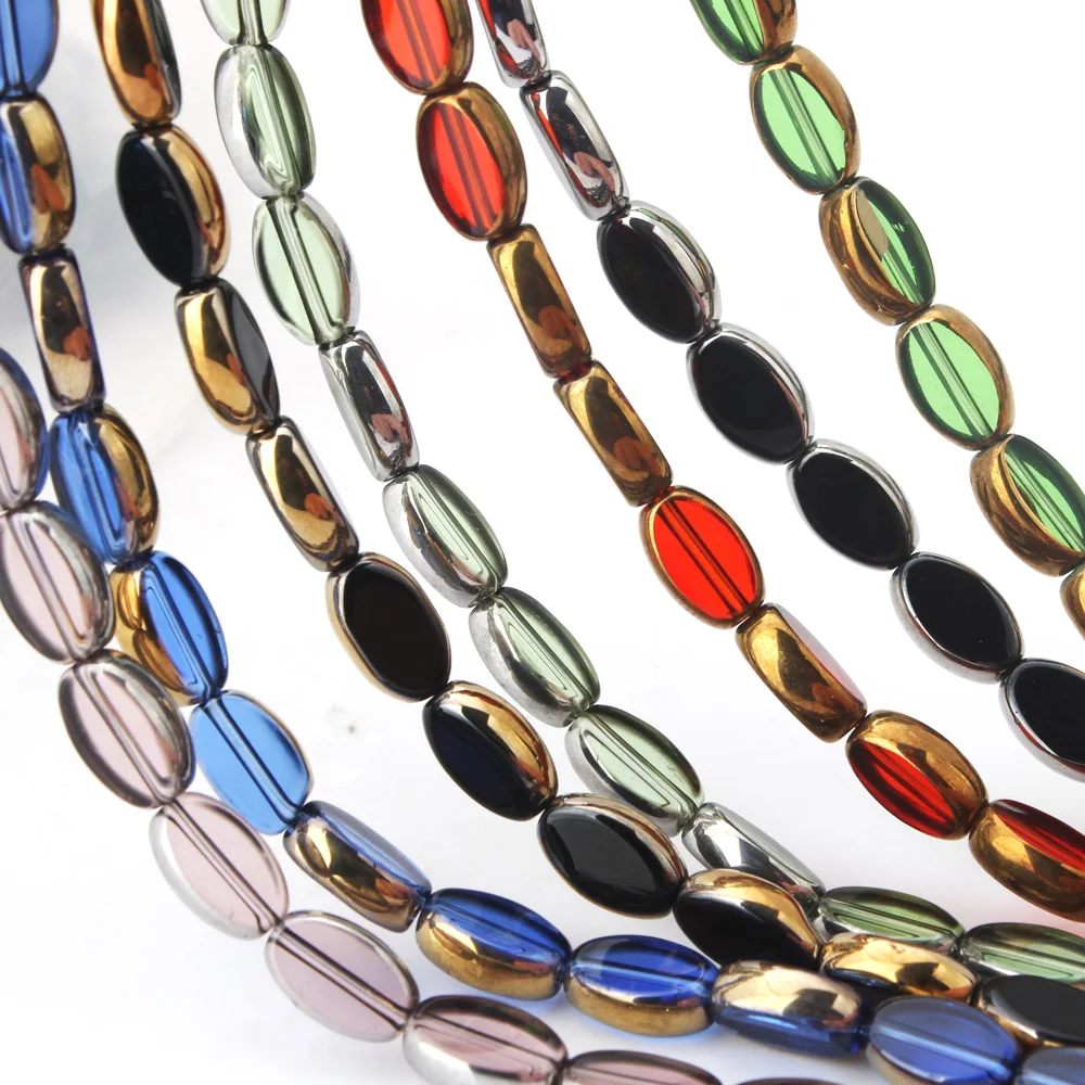 

OlingArt Oval shape plating metal 9MM 24pcs/lot Multiple color mixing Glass Loose Beads DIY earring/necklace/Jewelry Making