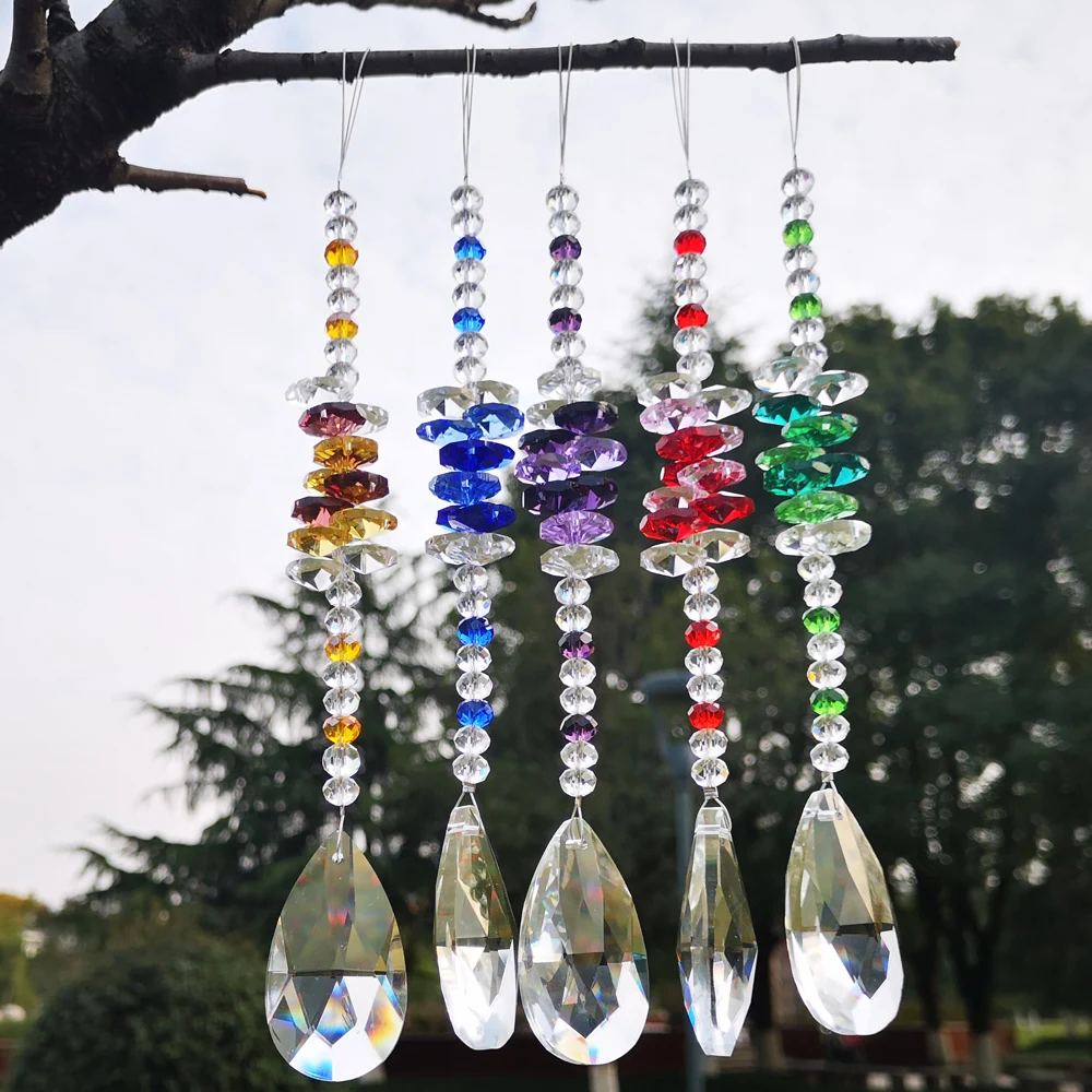 

5PCS Crystal Teardrop Suncatcher Chandelier Prism Pendant Rainbow Maker Hanging Decoration Window Ornament