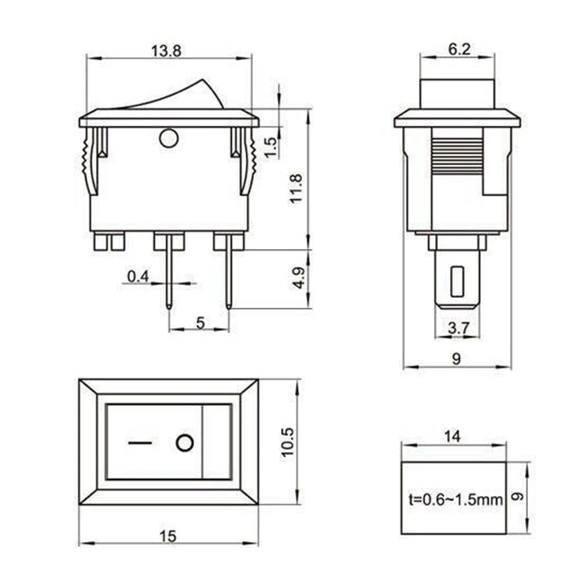 10PCS Rocker Switch KCD11-101 3A 250V 10*15 21*15 ON-OFF 2Pin 10X15 Ship Ttype Switch White 15*21 Rocker Power Switch 15*21 NEW