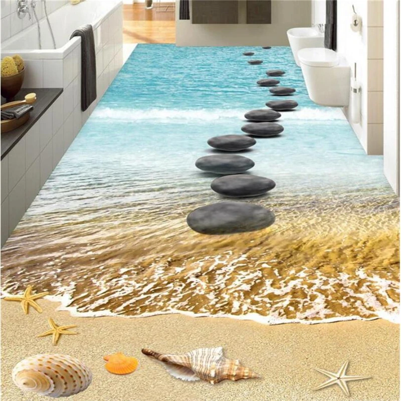 

beibehang Custom creative flooring painting 3d ocean cobblestone road decorative painting 3D living room bedroom floor wallpaper